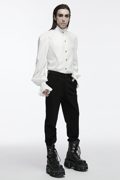 White Stand Collar Long Puff Sleeves Crochet Gothic Blouse