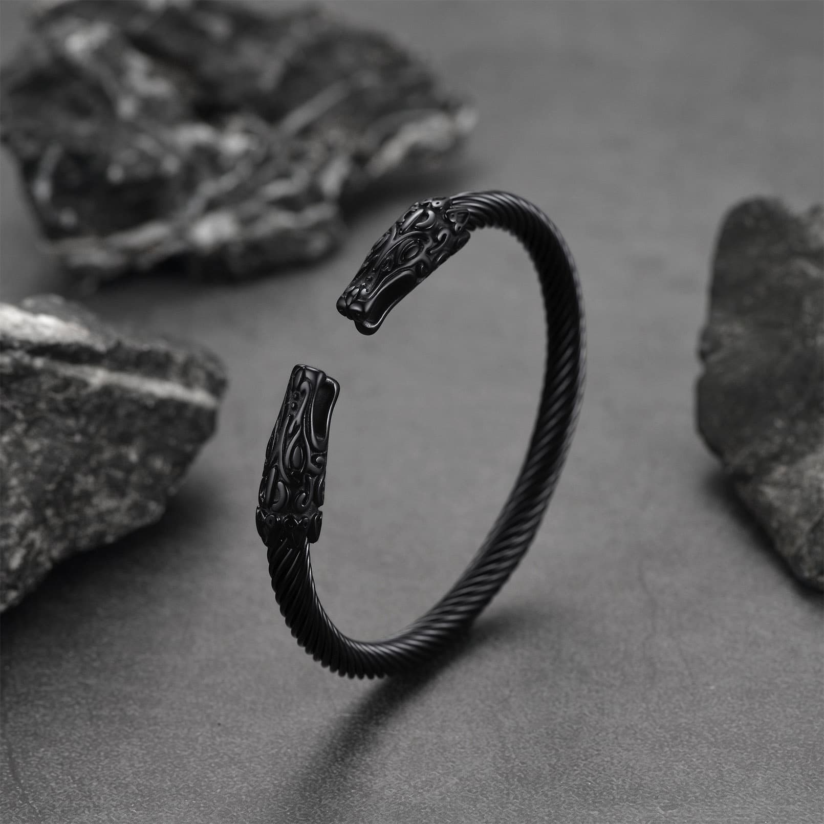 Viking Bracelet Norse Wolf Heads Cuff Bangle for