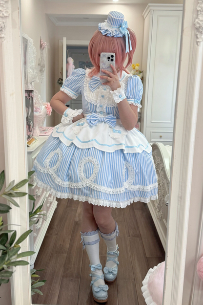 [pre-order] Retro Doll-like Lolita Dress + Hair Band + Clip + Bonnet + Hat