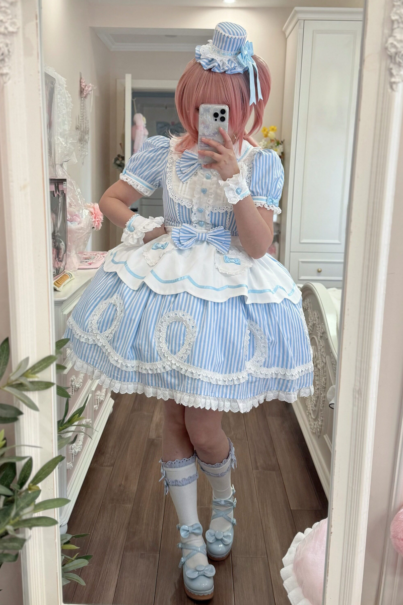 [pre-order] Retro Doll-like Lolita Dress + Hair Band + Clip + Bonnet + Hat