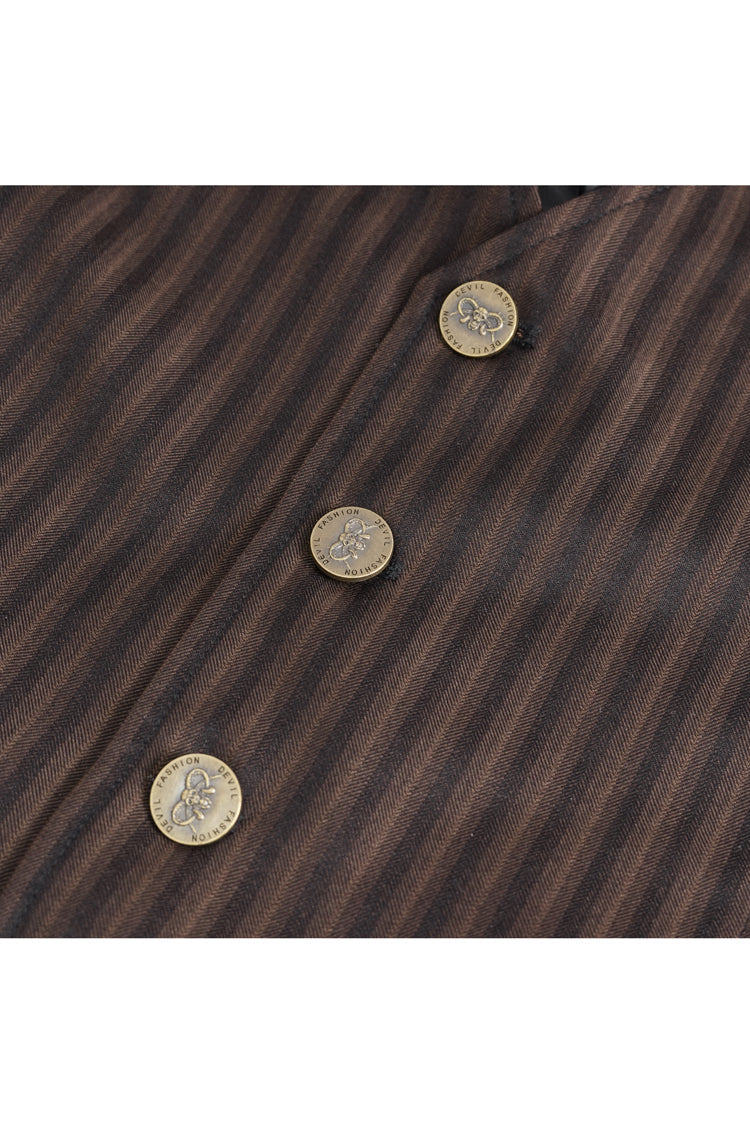 Brown Striped V Collar Stitching Slim Gothic Vest