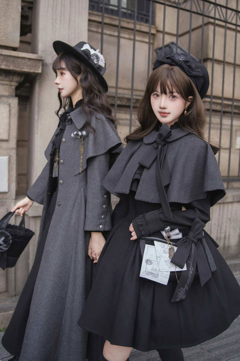 British Detective Lolita Coat + Cape + Skirt + Shirt + Bag + Brooch + Hat + Beret + Necklace