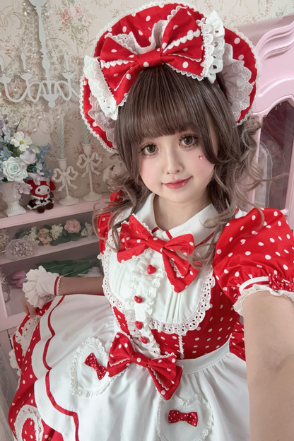 [pre-order] Retro Doll-like Lolita Dress + Hair Band + Clip + Bonnet + Hat