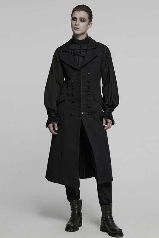Black Batlike Collar Sleeveless Buckled Gothic Long Vest