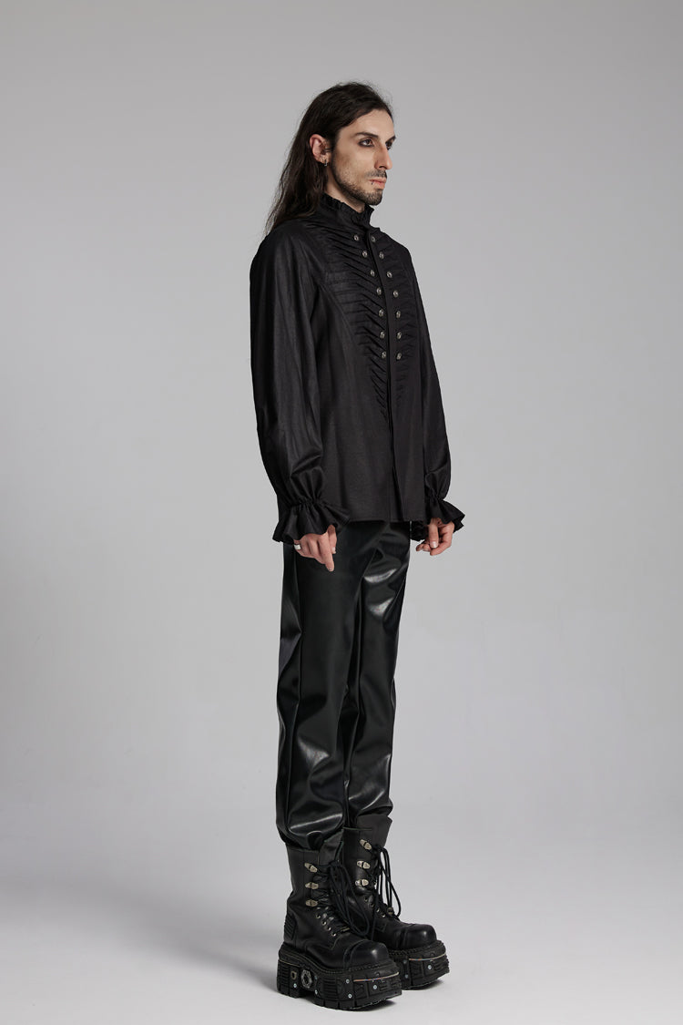 Black Long Sleeves Ruffle Beast Buckle Gothic Blouse