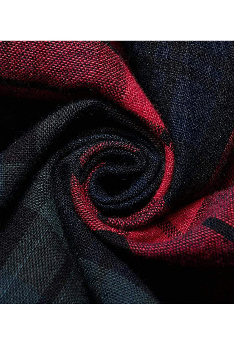Red/green Punk Plaid Simple Leather Loops Cotton Asticity Shirt