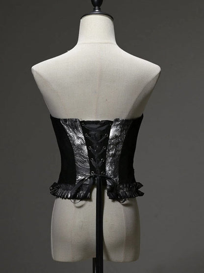 [pre-order Deadline: June 8] Phantom Knight Dark Gothic Skeleton Bustier Corset Top (with Cross Straps + Waist Belt)