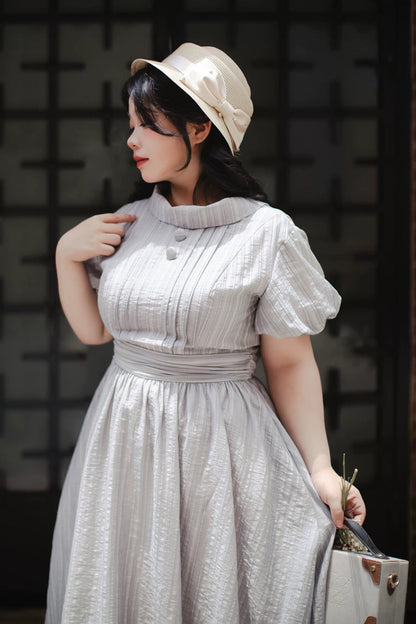 Grey [forest Gallery] High Collar Short Lantern Sleeves Pastoral Style Classic Lolita Dress