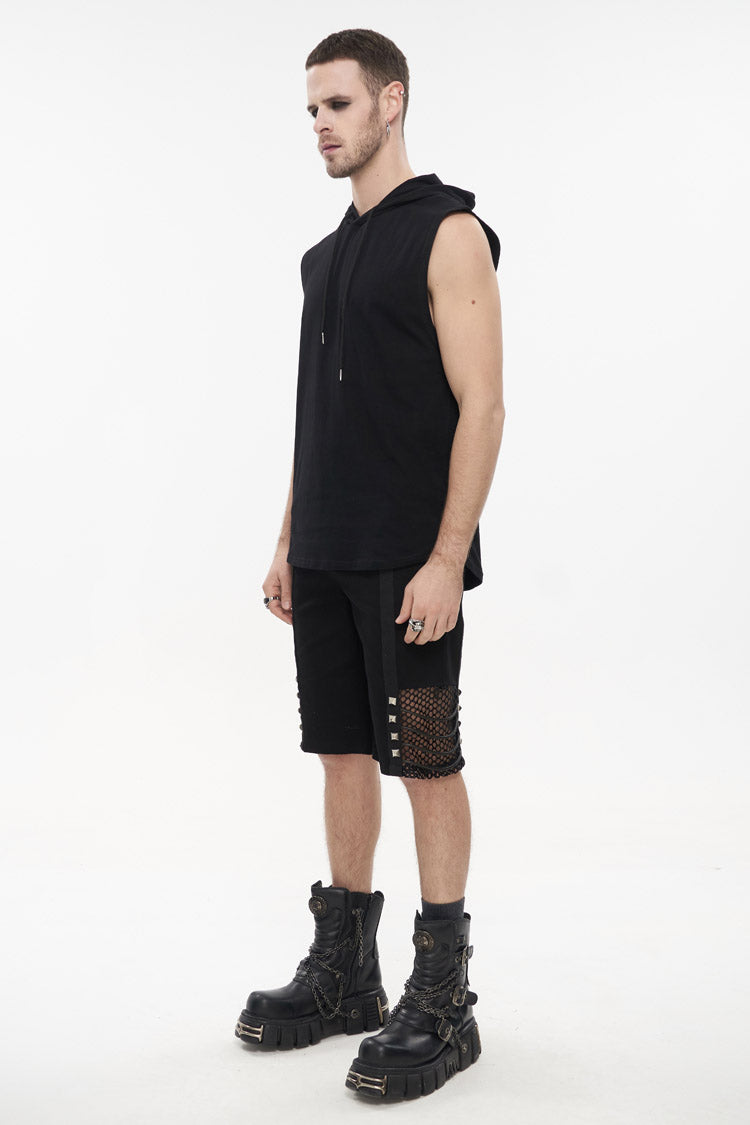 Black Knit Irregular Simple Versatile Sleeveless Hooded Punk Tank Top
