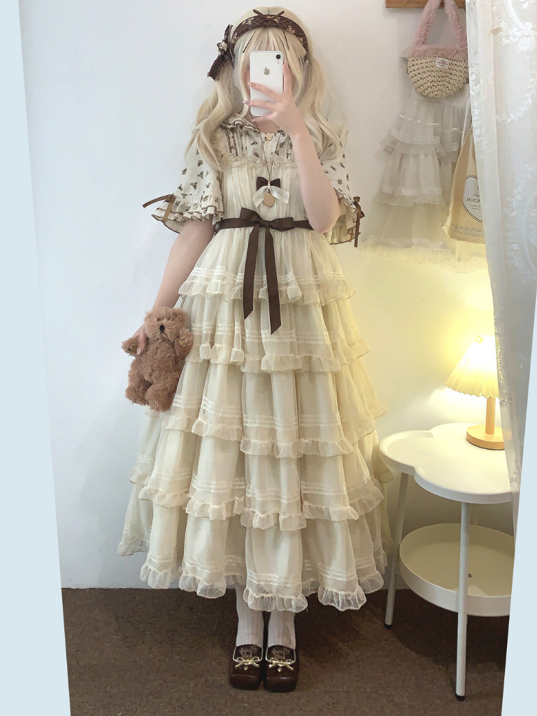 Lace Layered Tiered High Waist Dress