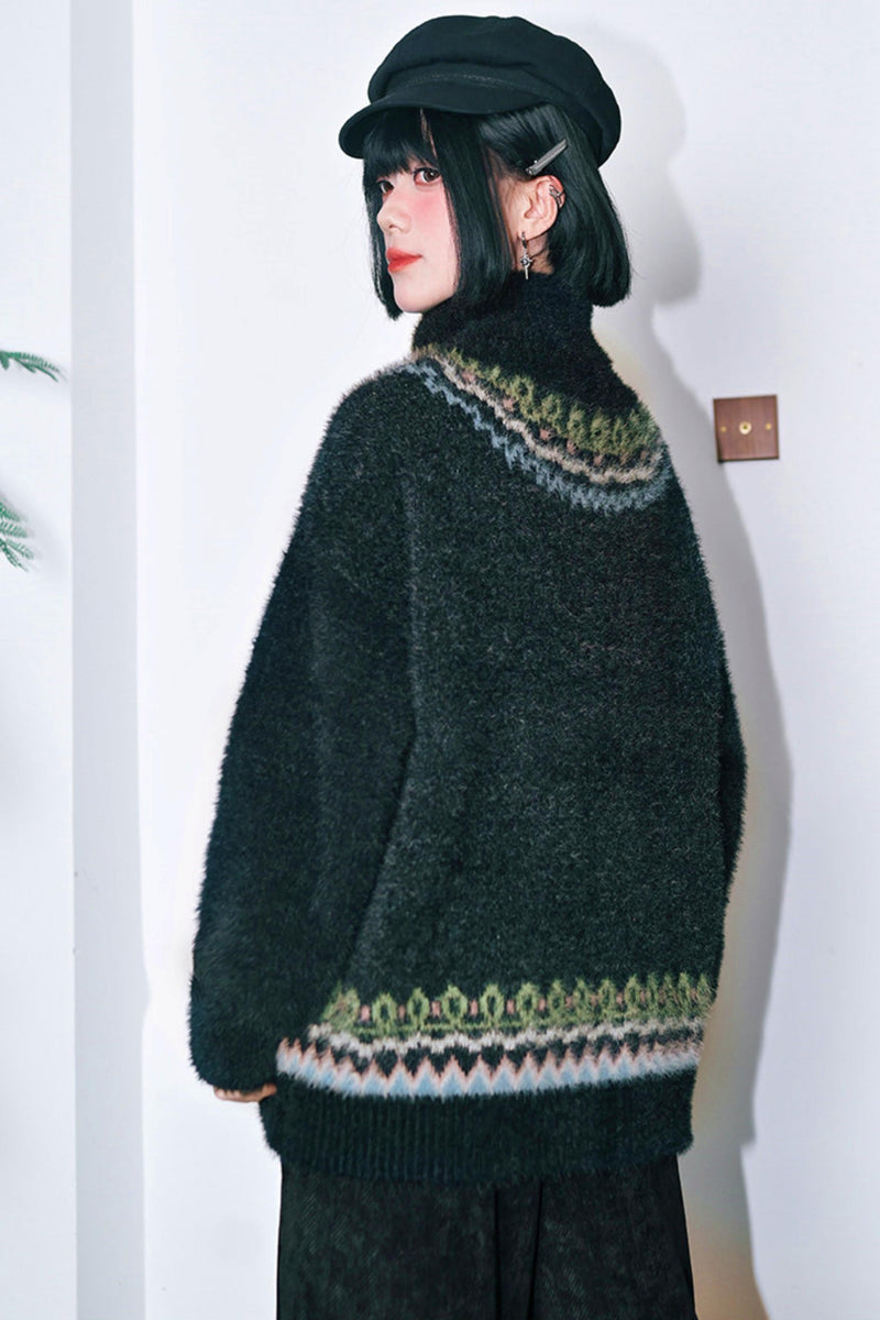 Four Pop Faux Fur Jacquard Sweater