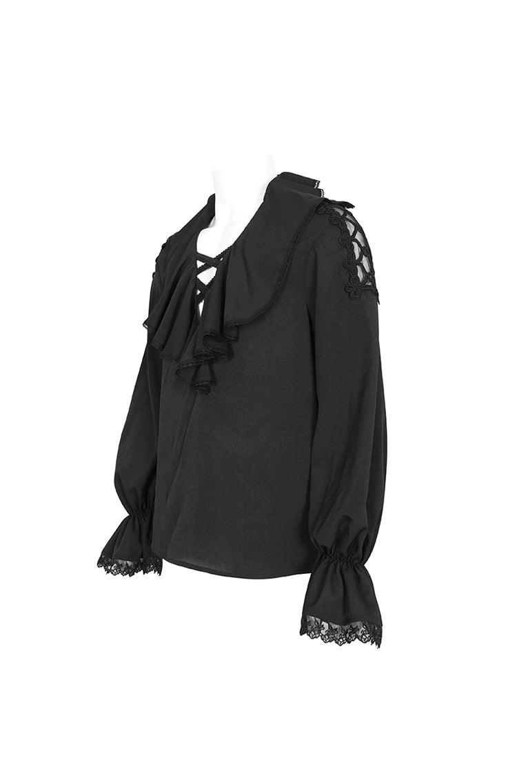 Black Ruffled Collar Puff Sleeved Gothic Shirt