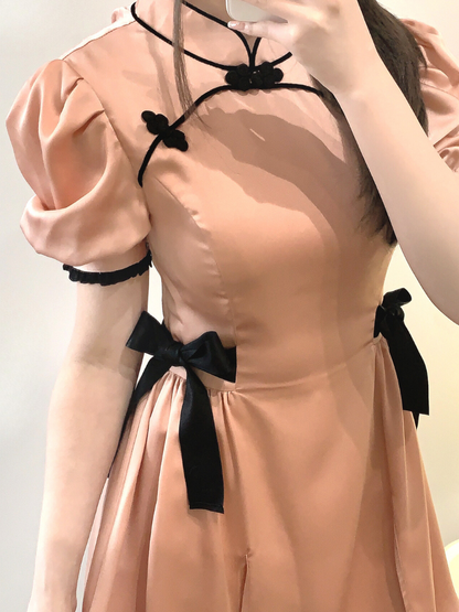 Chinese-style Detail Satin Dress