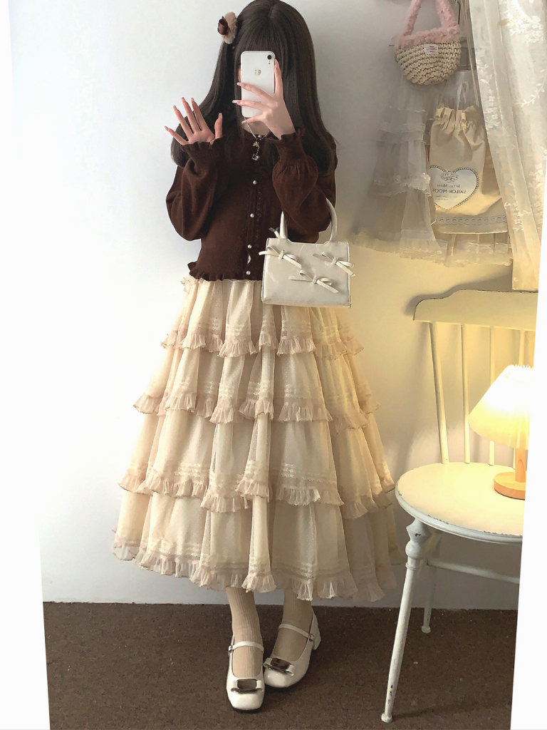 Lace Layered Tiered High Waist Dress