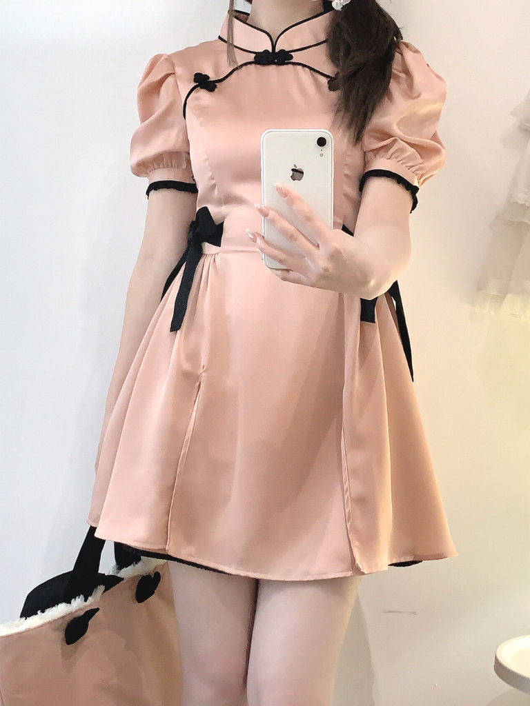 Chinese-style Detail Satin Dress