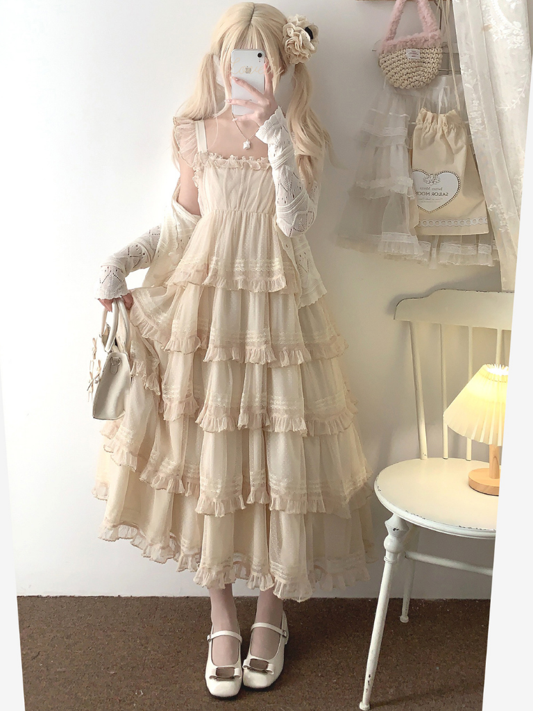 Lace Layered Tiered High Waist Dress