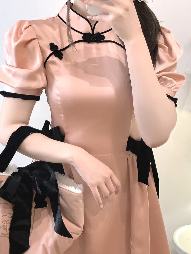 Chinese-style Detail Satin Dress
