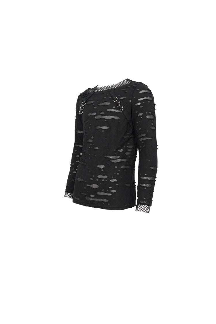 Black Diamond Mesh Irregular Hole Long-sleeved Punk T-shirt