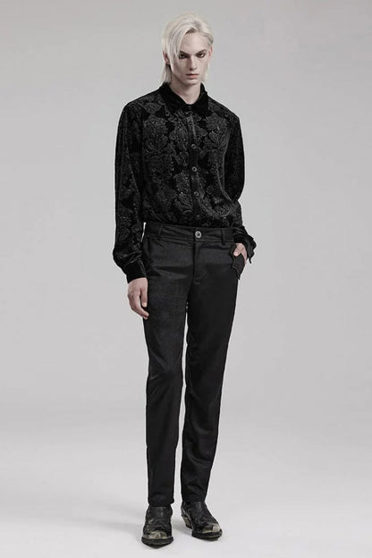 Long Sleeves Embossed Velvet Print Gothic Blouse 2 Colors