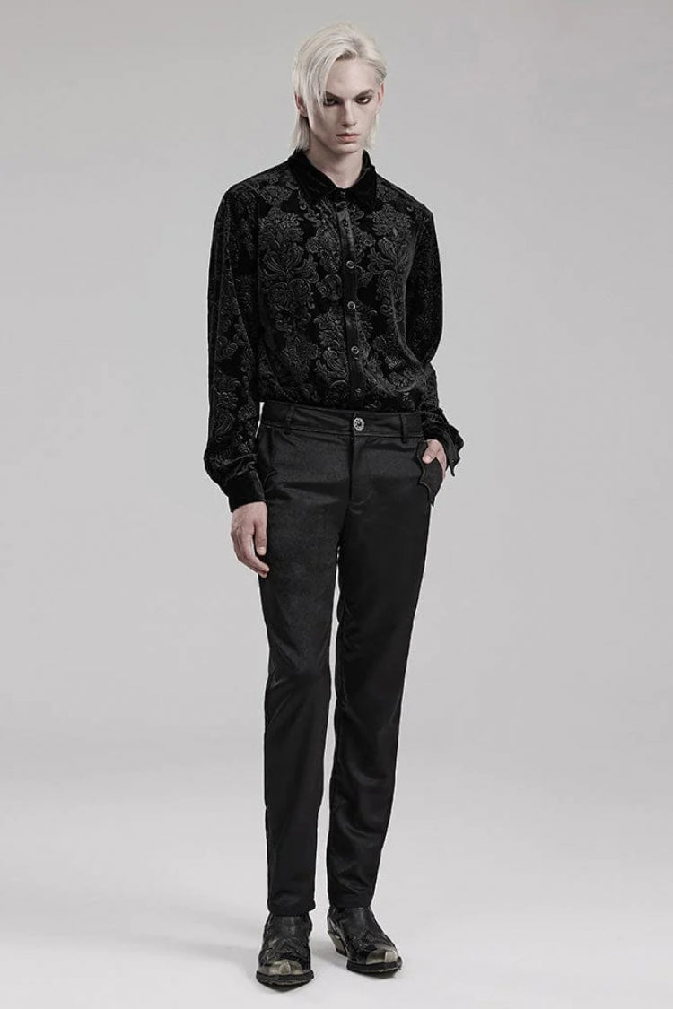 Long Sleeves Embossed Velvet Print Gothic Blouse 2 Colors