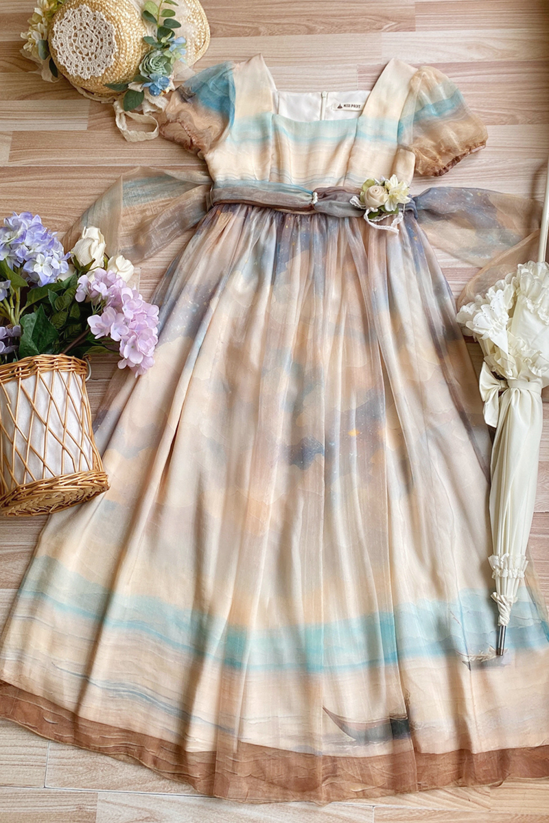 Marble Art High Waist Mark Lolita Dress