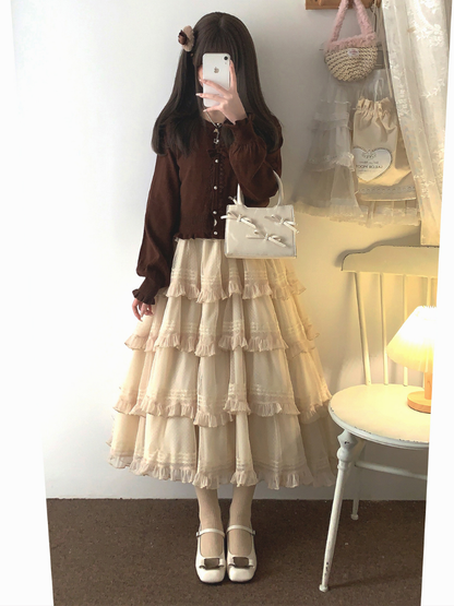 Lace Layered Tiered High Waist Dress