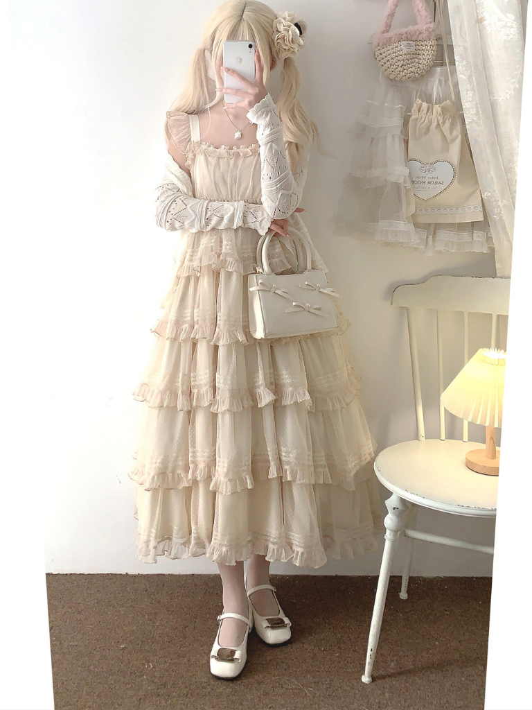 Lace Layered Tiered High Waist Dress