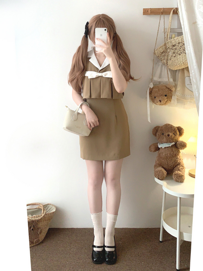 Retro Ribbon Camel Lapel Rich One-piece Dress