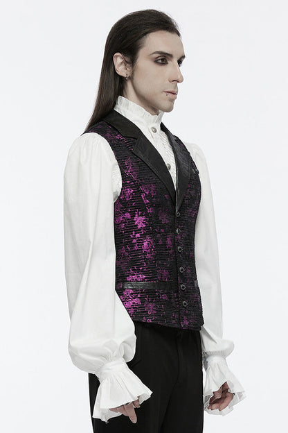 Violet V Collar Sleeveless Print Skull Buckle Gothic Vest