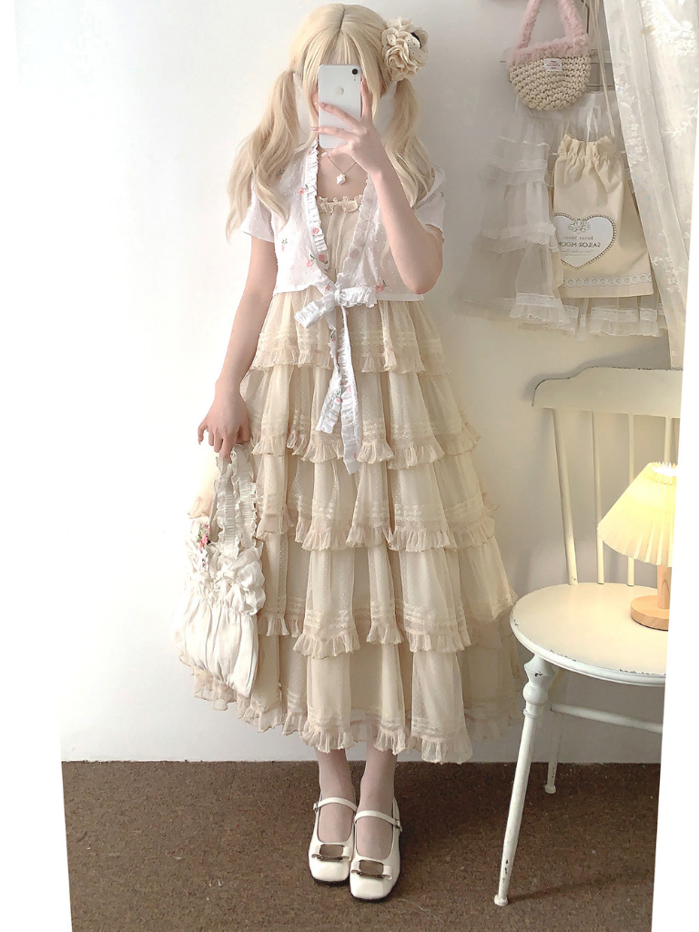 Lace Layered Tiered High Waist Dress