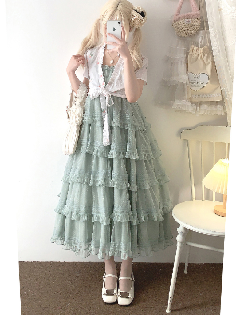 Lace Layered Tiered High Waist Dress