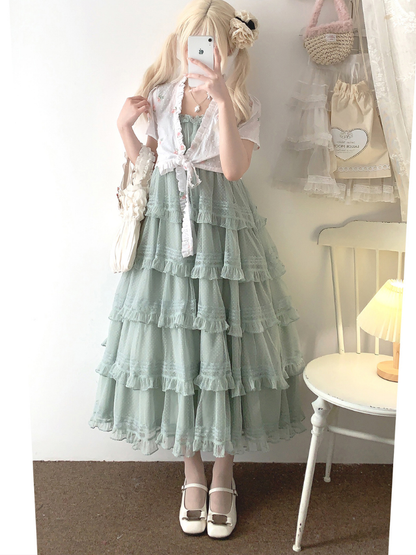 Lace Layered Tiered High Waist Dress