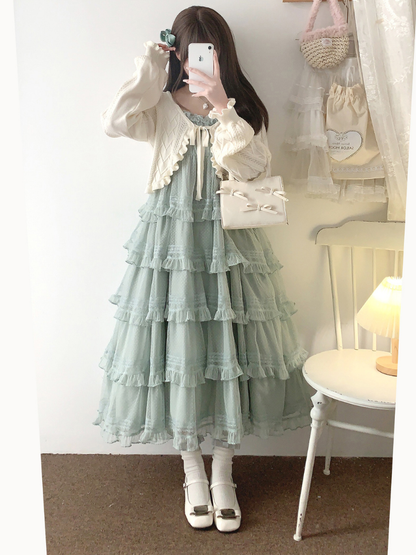 Lace Layered Tiered High Waist Dress