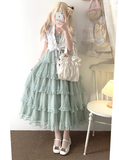 Lace Layered Tiered High Waist Dress