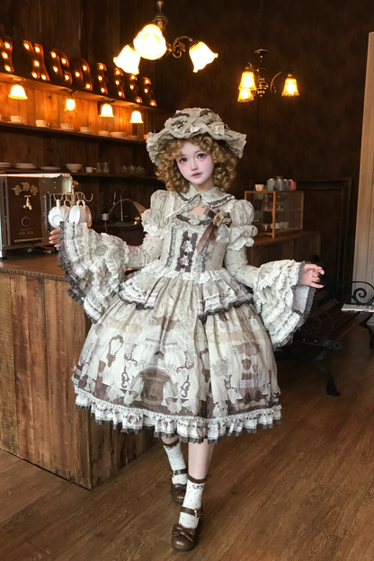 Briana Bear Print Dream Doll Lolita Dress + Jsk + Skirt + Shirt + Petticoat