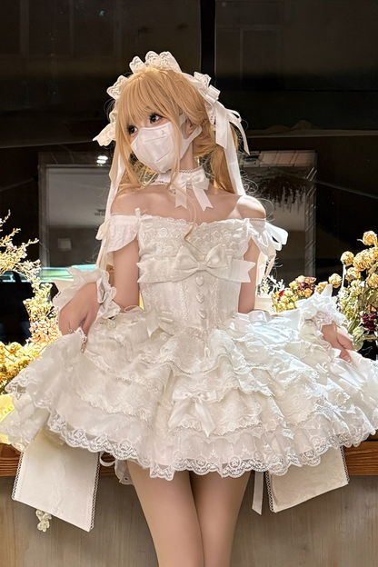 [pre-order] Princess Ballet Tiered Lolita Dress + Headband + Necklace + Sleeves + Tail