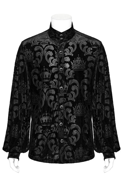 Black Stand Collar Puff Sleeves Jacquard Print Gothic Blouse