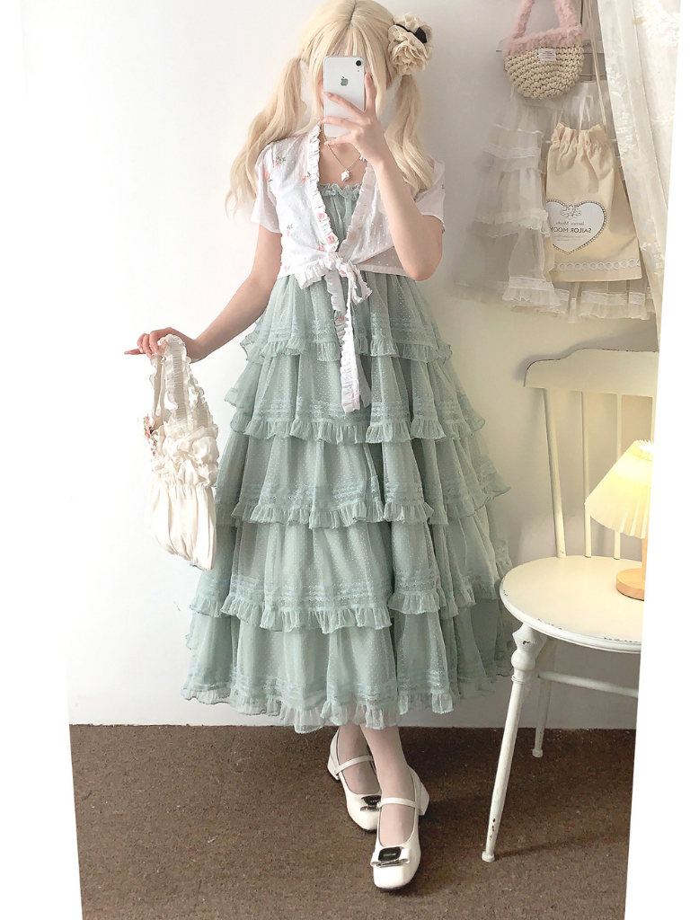 Lace Layered Tiered High Waist Dress