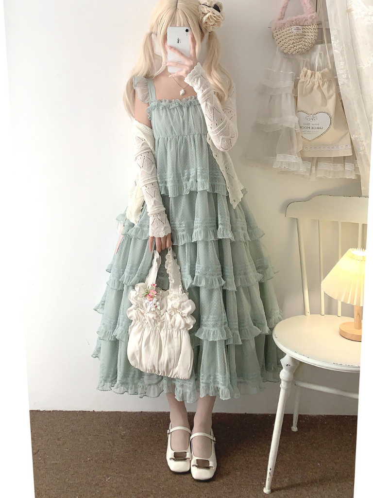 Lace Layered Tiered High Waist Dress