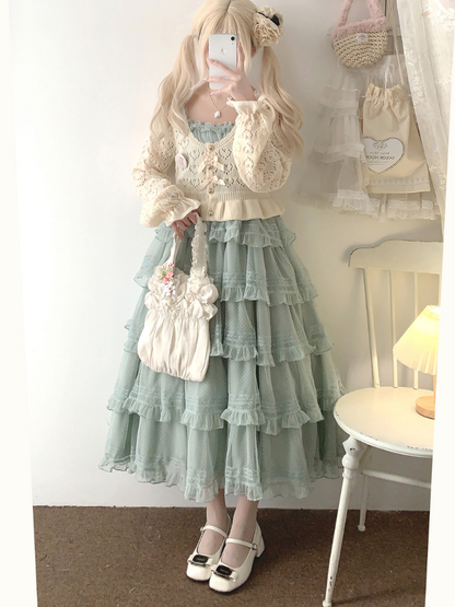 Lace Layered Tiered High Waist Dress