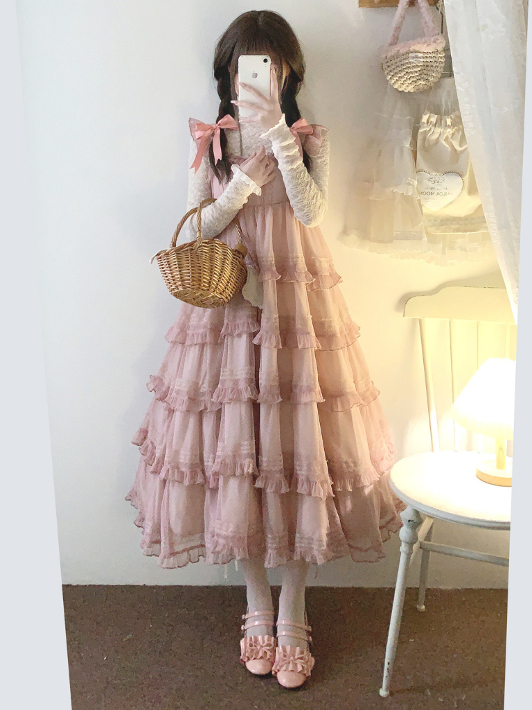 Lace Layered Tiered High Waist Dress