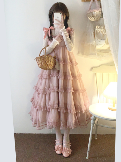 Lace Layered Tiered High Waist Dress