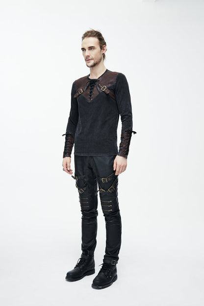 Brown Long Sleeves Designer Punk T-shirt
