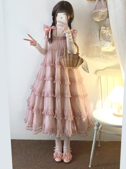 Lace Layered Tiered High Waist Dress