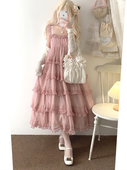 Lace Layered Tiered High Waist Dress