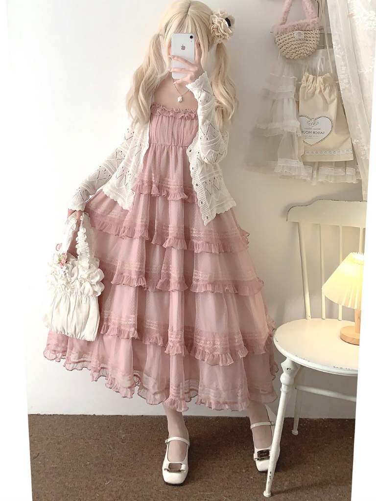 Lace Layered Tiered High Waist Dress
