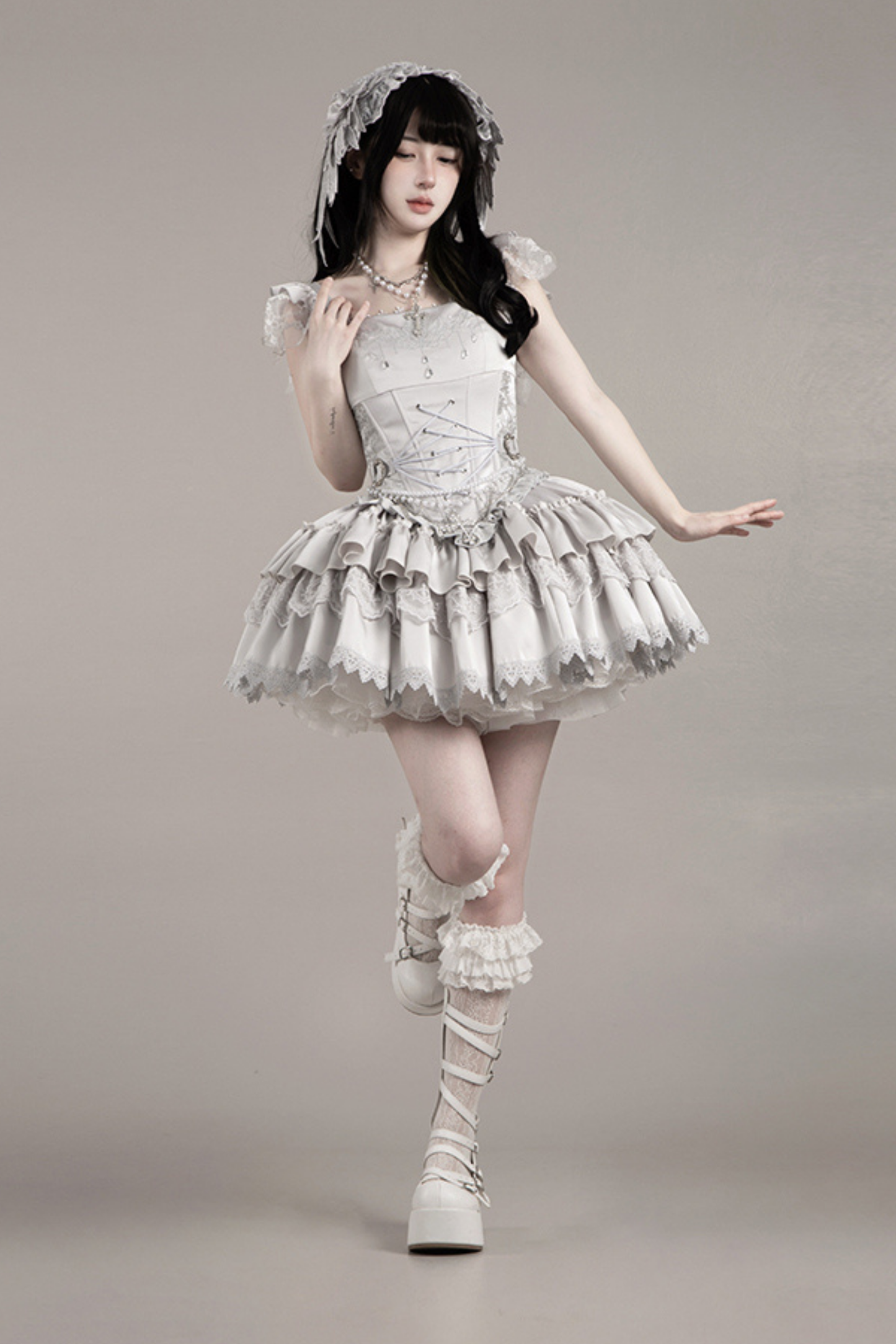 Gothic Lolita Skirt + Corset + Veil + Necklace + Waist Chain