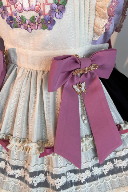 Chinese-style Lolita Top + Skirt + Apron + Headband + Bonnet