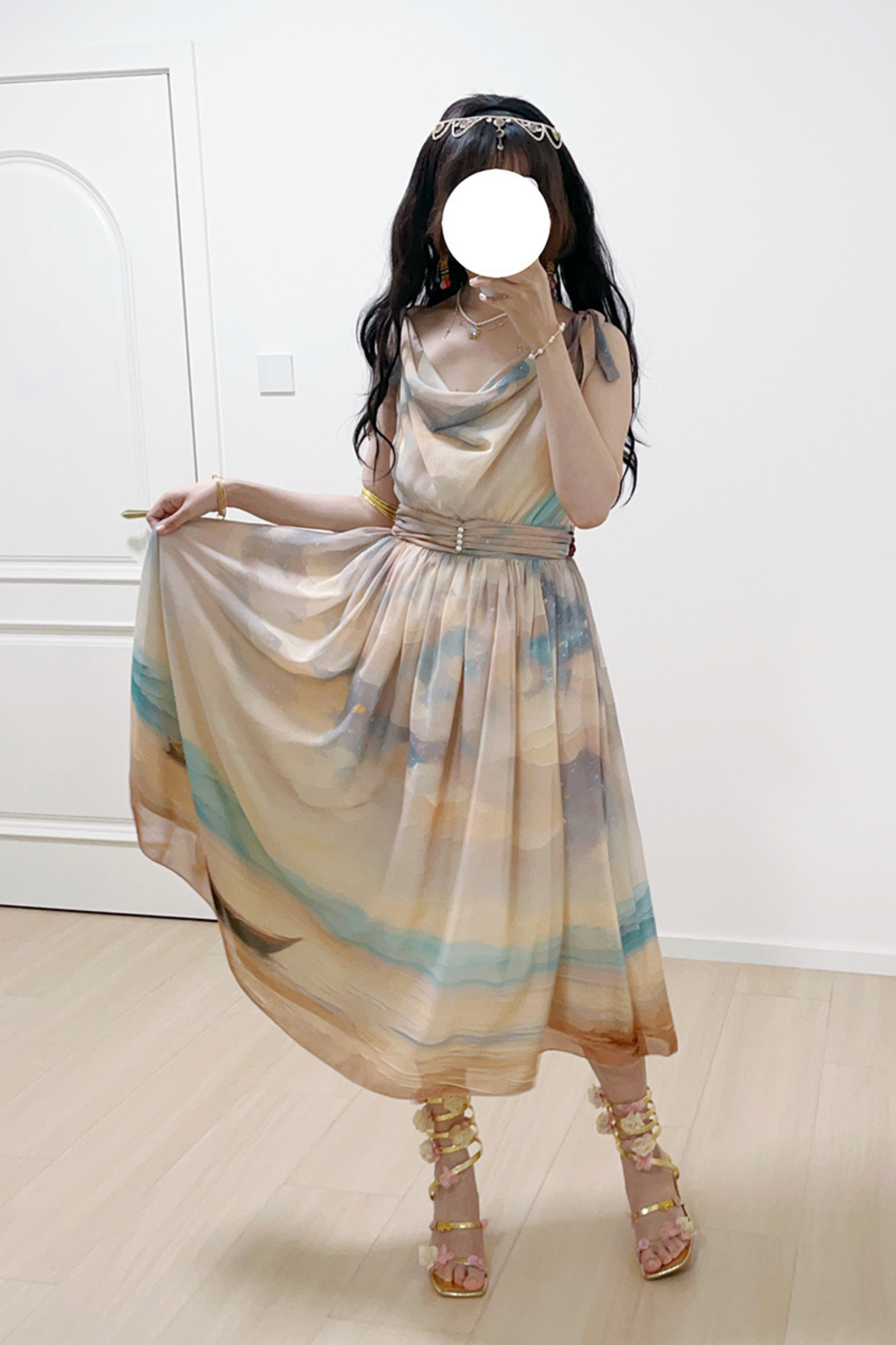 Marble Art High Waist Mark Lolita Dress