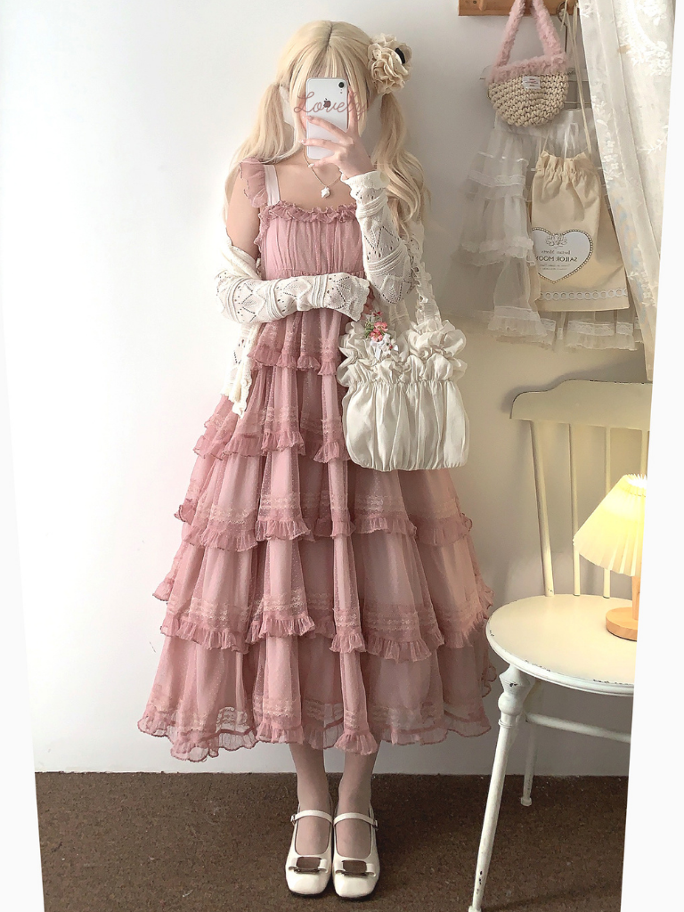Lace Layered Tiered High Waist Dress